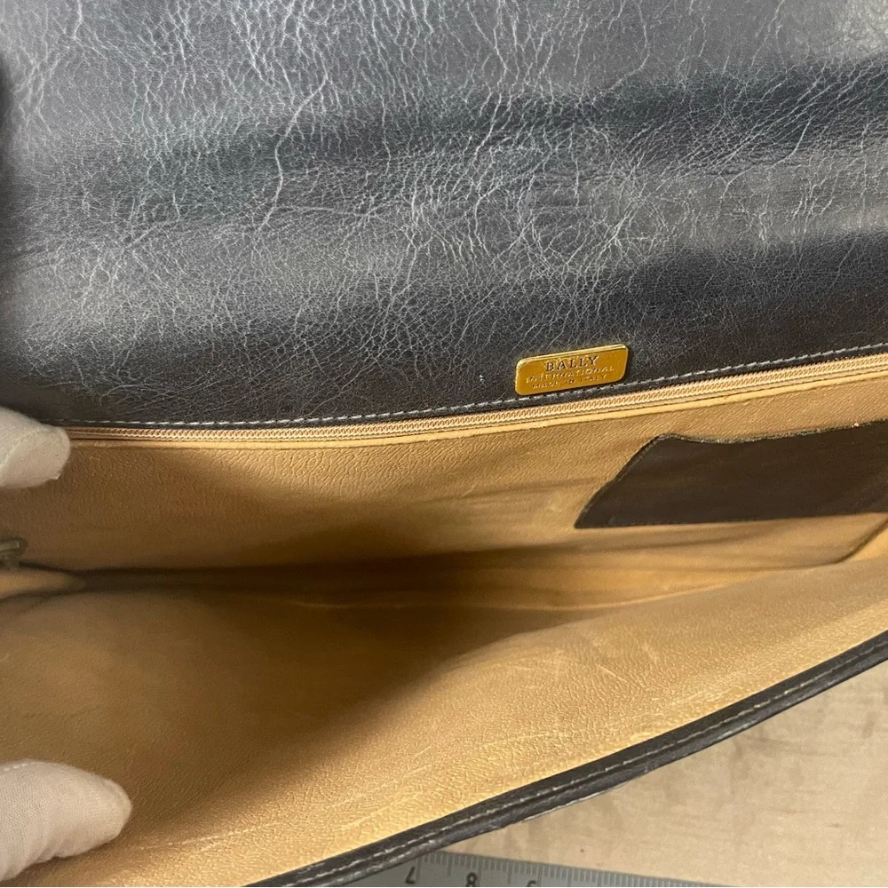Bally’s Black Leather Men's Bag Envelope with Gold Accent